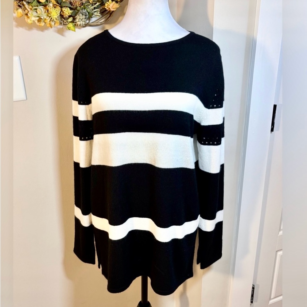 Neiman Marcus Collection Mongolian Cashmere  Striped Tunic Sweater Sz Large💛